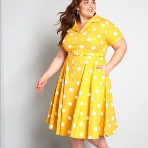 ModCloth, Collectif yellow polka dot dress.